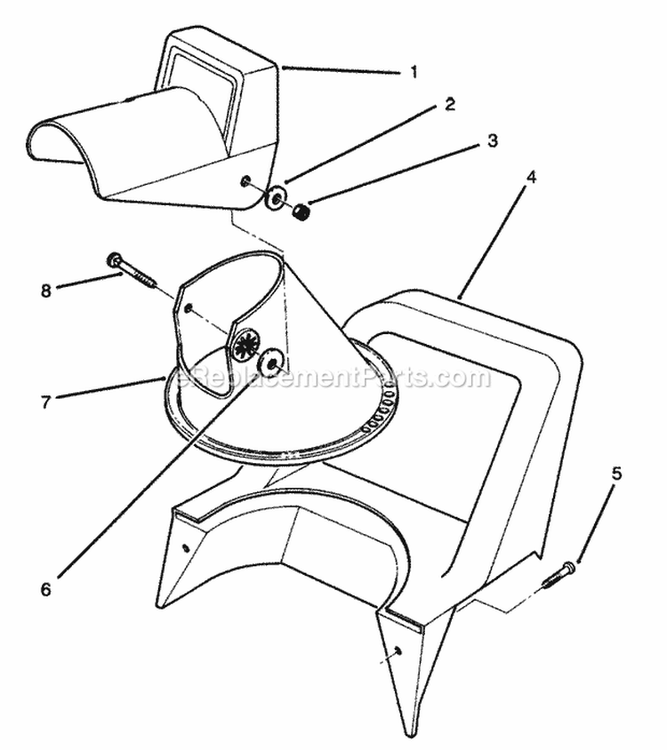 Chute Assembly Diagram and Parts List for 38025 69000001-69999999 - 1996 Lawn Boy Snow Blower